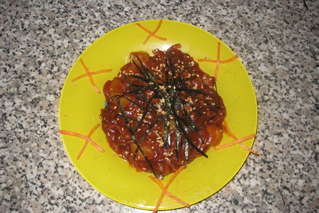 Фото к рецепту: Свинина в кисло-сладком соусе с корейско-японским акцентом