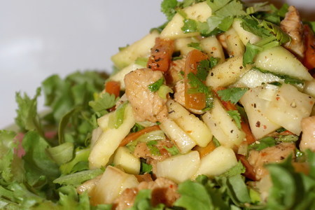 Фото к рецепту: Салат из индейки с сельдереем и яблоком