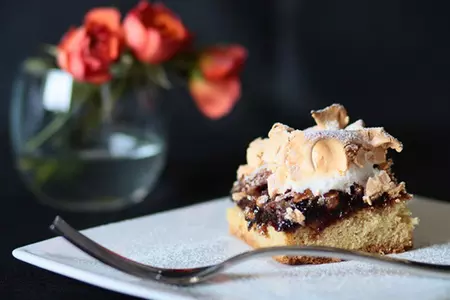 Plum butter, pecans and meringue pie