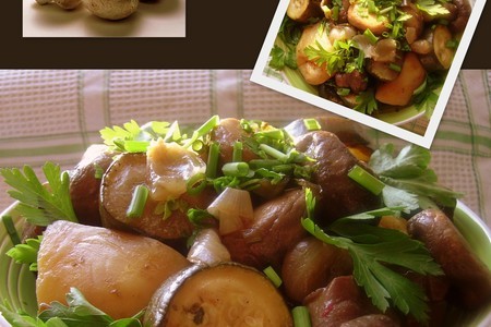 Картофель, шампиньоны и цуккини с соусом - чили, в рукаве