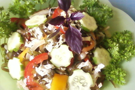 Салат овощной с консервированной морской капустой  №  2.
