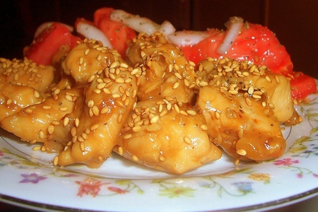 Фото к рецепту: Sesame chicken(курица с кунжутом)