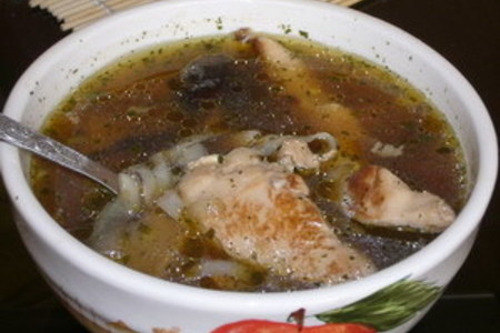 Курино-грибной суп с рисовой лапшой