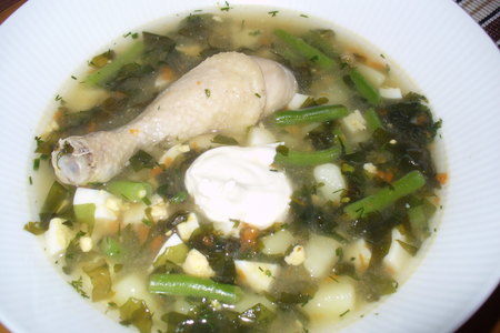Щавелевый суп с яйцом и стручковой фасолью