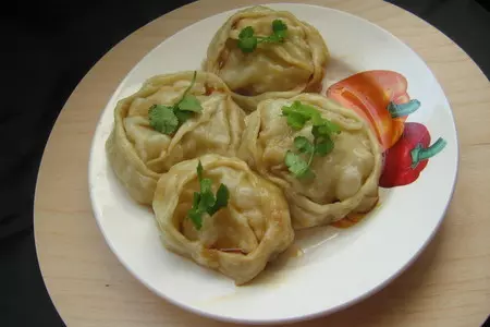Манты из постного теста,с картошечкой.
