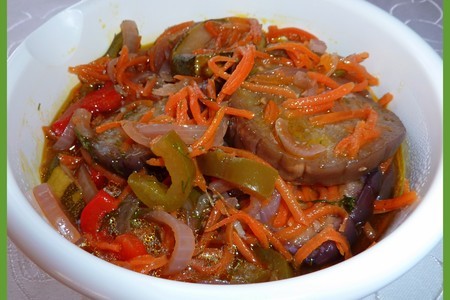 Вкусная овощная закуска-салат  "баклажан + кабачок"
