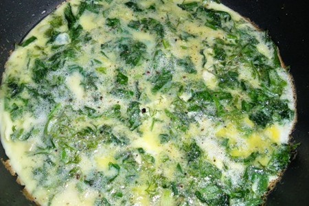 Фото к рецепту: Потрясающий омлет на мацуне с зеленым луком!