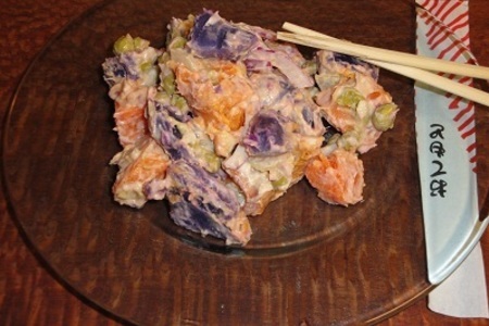 Фото к рецепту: Окинавский картофельный салат и как-всегда мясо