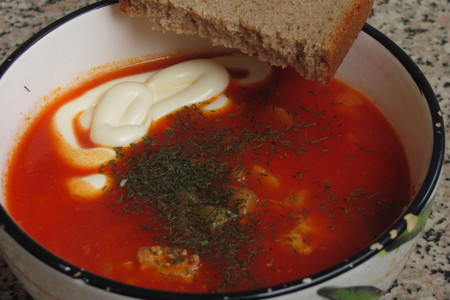 Фото к рецепту: Томатный суп с фрикадельками (почти суп пюре)