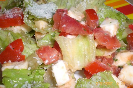 Фото к рецепту: Салат с помидорами и моцареллой