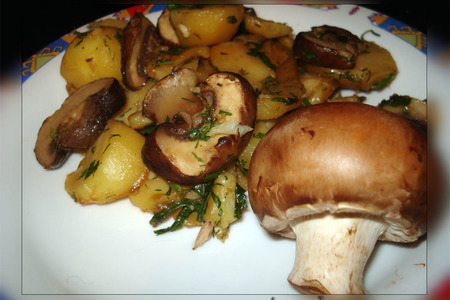 Фото к рецепту: Картофель (у меня с грибами) - "в плаваньи"