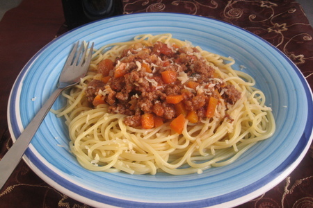 Фото к рецепту: Спагетти с соусом "болоньез"