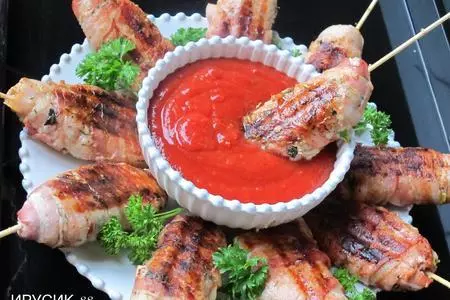 Котлеты куриные  с сыром в беконе на гриле.дуэль.