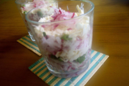 Фото к рецепту: Салат с сыром, редиской и зелёным луком "настроение"