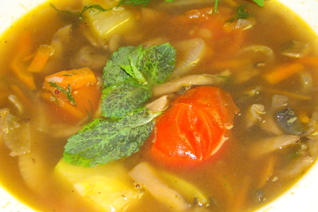 Суп грибной с овощами.